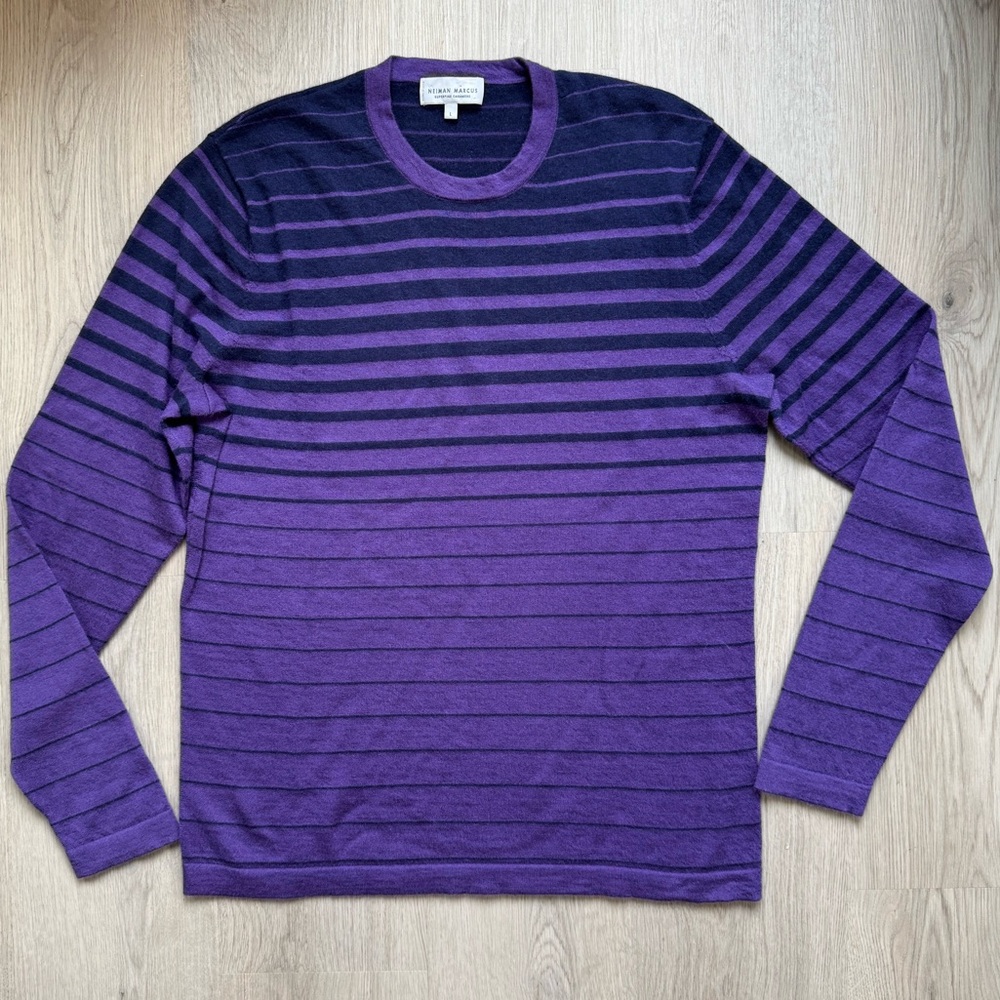 Neimann Marcus Purple Ombre Striped 100% Superfine Cashmere Sweater size Large